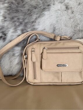 MultiSac Zippy Triple Compartment Nude Beige Tan Adjustable Crossbody Bag